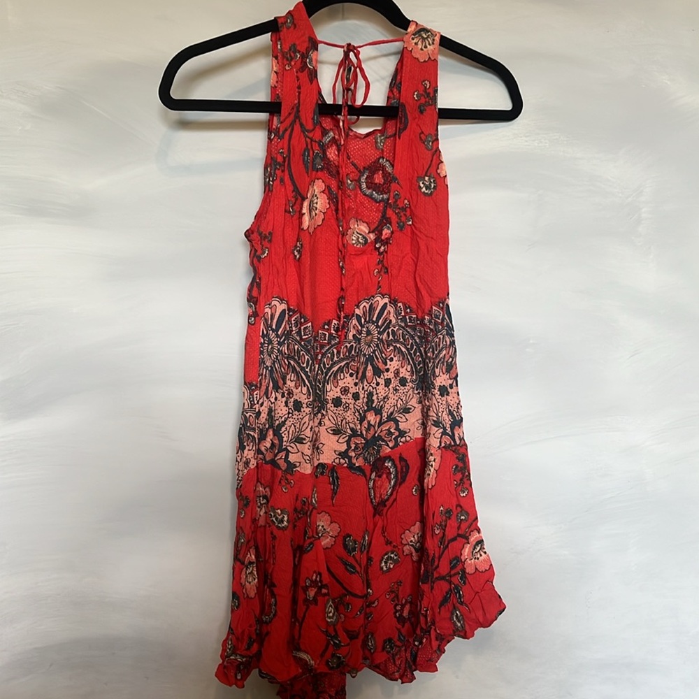 Backless Red Floral Mini Summer Dress - Picture 2 of 4